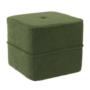 Poef KIKI 40x40x35cm Teddy – Donker Olijfgroen
