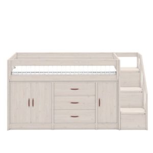 Lifetime Original halfhoogslaper met Trapkast en ALL-IN-ONE kastopstelling (COMPLETE SET) met Premium lattenbodem – Whitewash