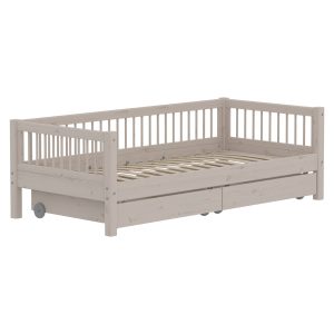 Flexa Classic bedbank 90 x 200 met spijlen en 2 lades – Grey Washed Pine