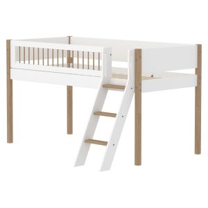 Flexa Nor halfhoogslaper met spijlen en schuine trap – White/Natural Oak