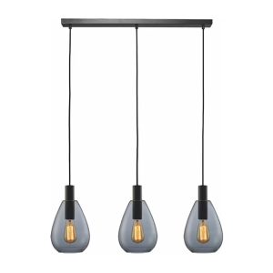 Hanglamp Dorato 3-lichts Balk – Zwart/Smoke Glas