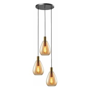 Hanglamp Dorato 3-lichts Rond – Goud/Amber Glas