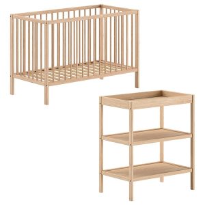 Jaxx 2-delige beukenhouten babykamer Dino – Naturel (Ledikant 60 x 120)